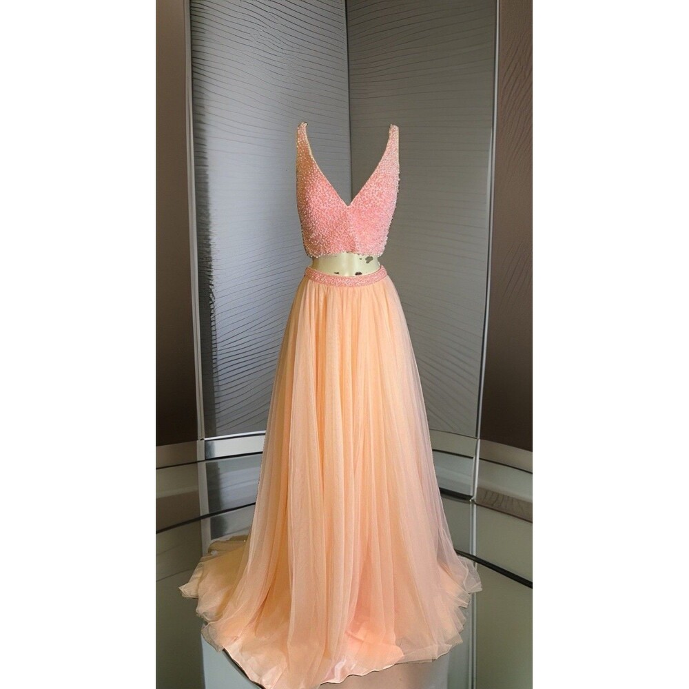 Sherri Hill 51199 Balletcore Pink 2Pc Beaded Top Tulle Set 2 gown NWT